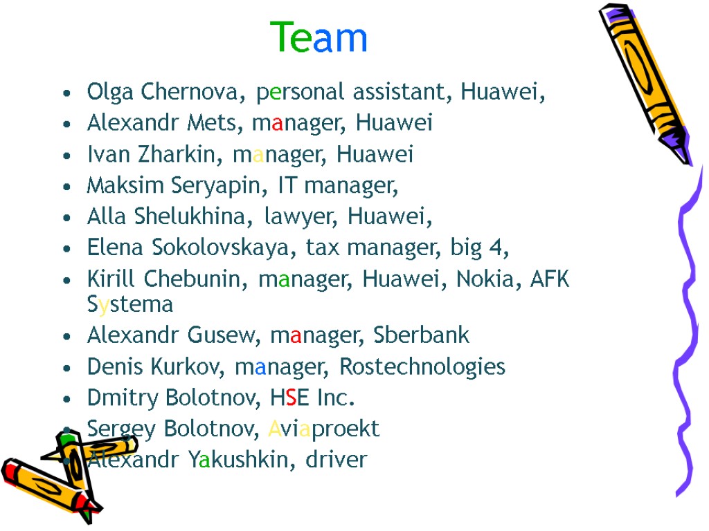 Team Olga Chernova, personal assistant, Huawei, Alexandr Mets, manager, Huawei Ivan Zharkin, manager, Huawei